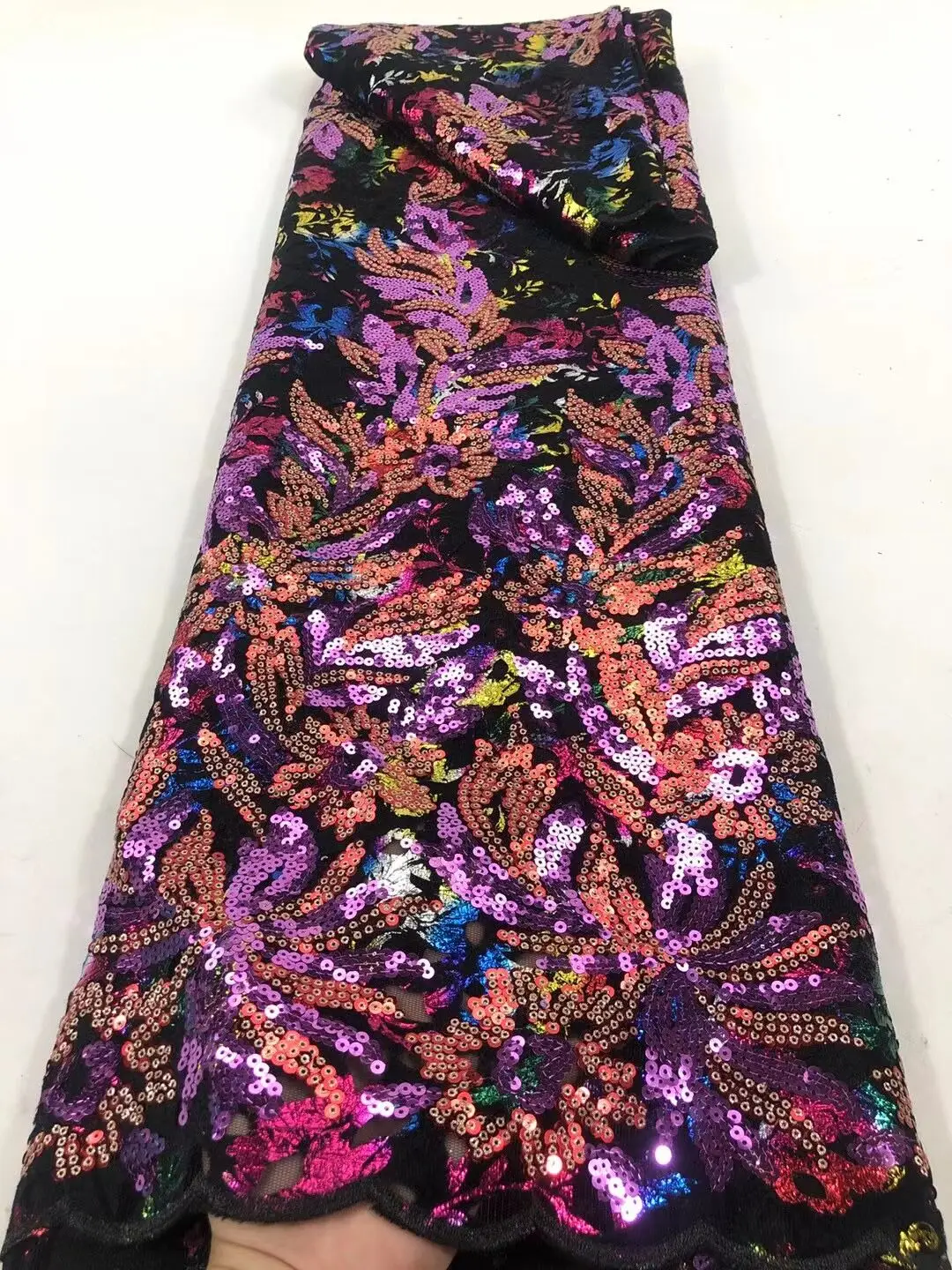 Tela de encaje de terciopelo nigeriano, tejido de red africana de alta calidad con lentejuelas, encaje franc&eacute;s, Sewging-3