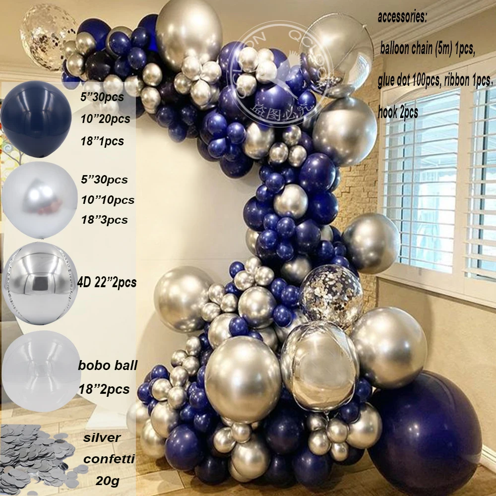 Globos Bobo de confeti plateado azul marino 4D, guirnalda para Baby Shower, propuesta de matrimonio rom&aacute;ntica, suministros de decoraci&oacute;n para fiesta de cumplea&ntilde;os-1