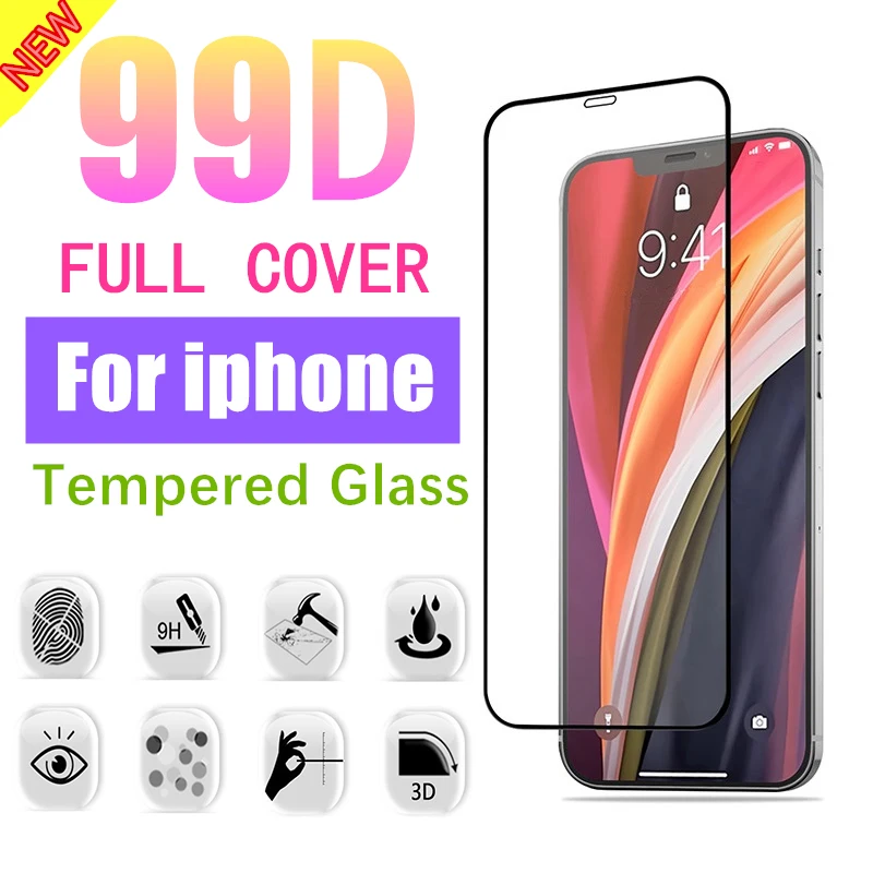 Стекло 99D с полным покрытием для iPhone 12 11 Pro MAX X XS Max XR закаленное стекло 7 8 Plus SE 2020