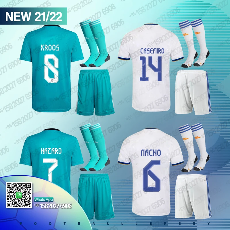 

21/22 kids kit Football jerseys 2021 2022 Real MadridES child soccer Full uniform BENZEMA HAZARD MODRIC home away