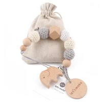 2022 hs 1pc baby pacifier chain elephant wooden clip geometric crochet beads bag wood teether tiny rod dummy clips baby