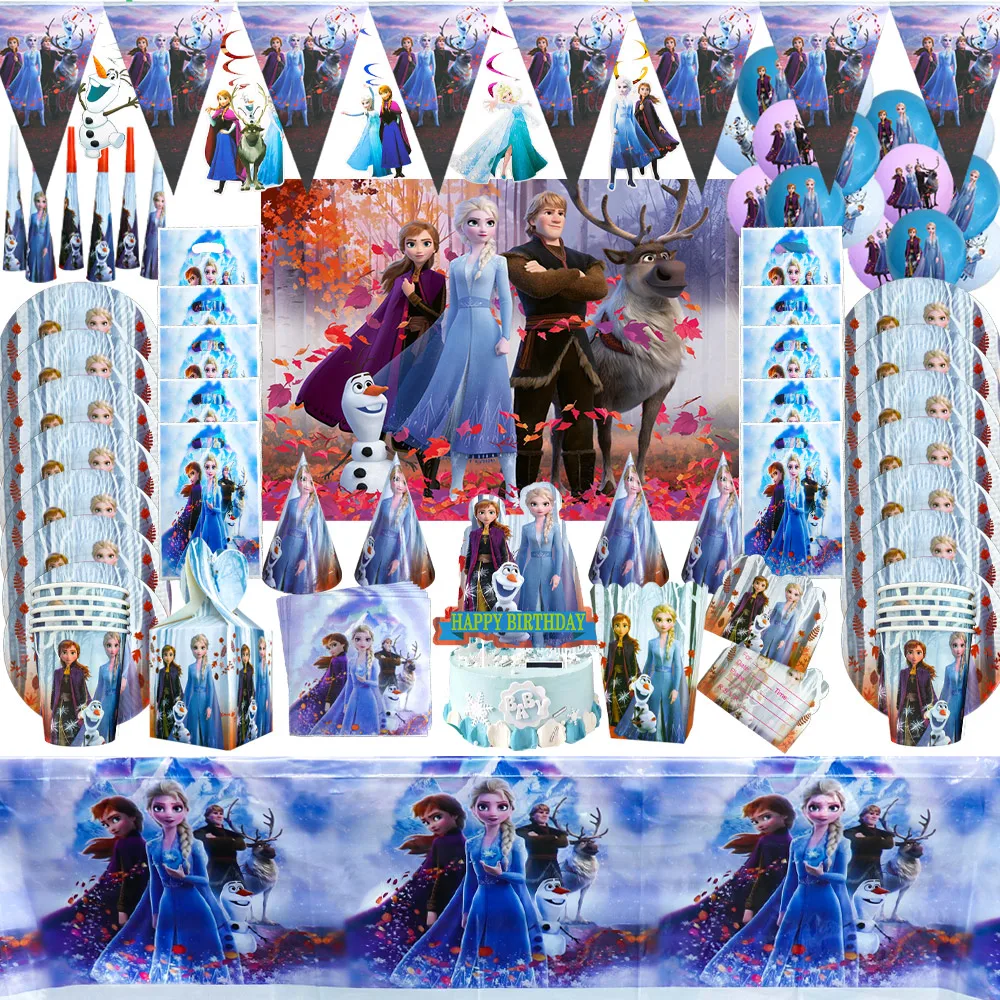 

Disney Princess Frozen Party Supplies Baby Shower Paper Straw Plates Cup Kids Frozen 2 Elsa Anna Birthday Decor Party Tablecloth