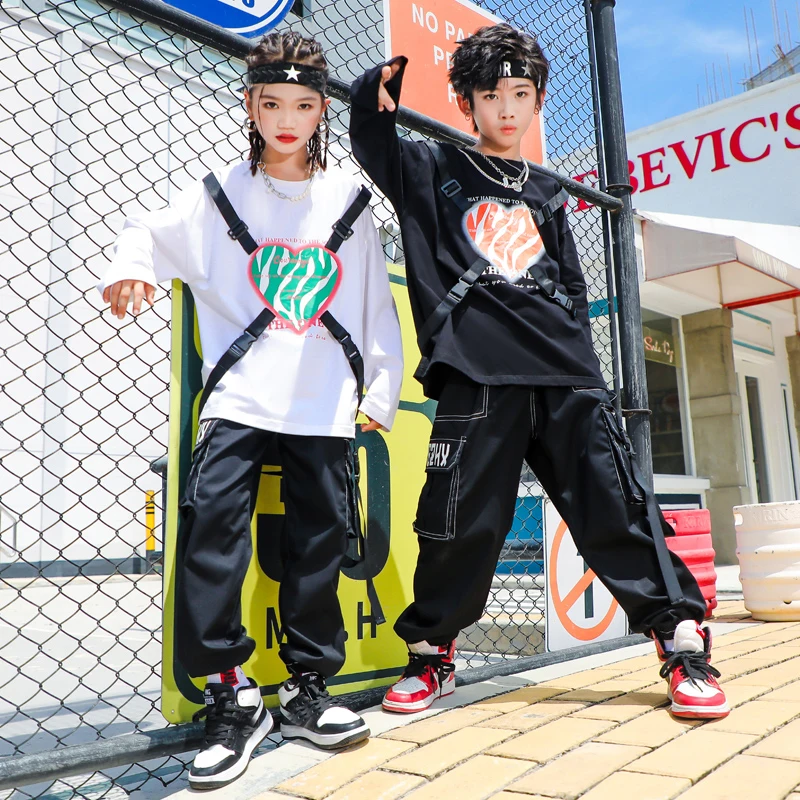 

Уличная танцевальная одежда для девочек и мальчиков, танцевальные костюмы в стиле хип-хоп, детская одежда для джазовых танцев, комплект дет...