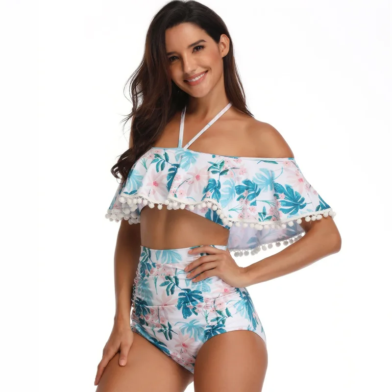 New 3D Print Highwaist 2PCS Set Mom and Daughter Swimwear Mommy Me Swimsuit Matching Outfits Girls Swimming Clothes | Мать и ребенок