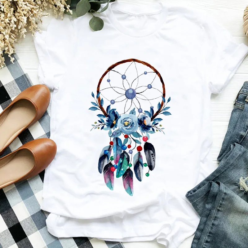 

Feather Print T Shirt Women Short Sleeve O Neck Loose Tshirt Women Tee Shirt Tops Female Clothes Camisetas Mujer