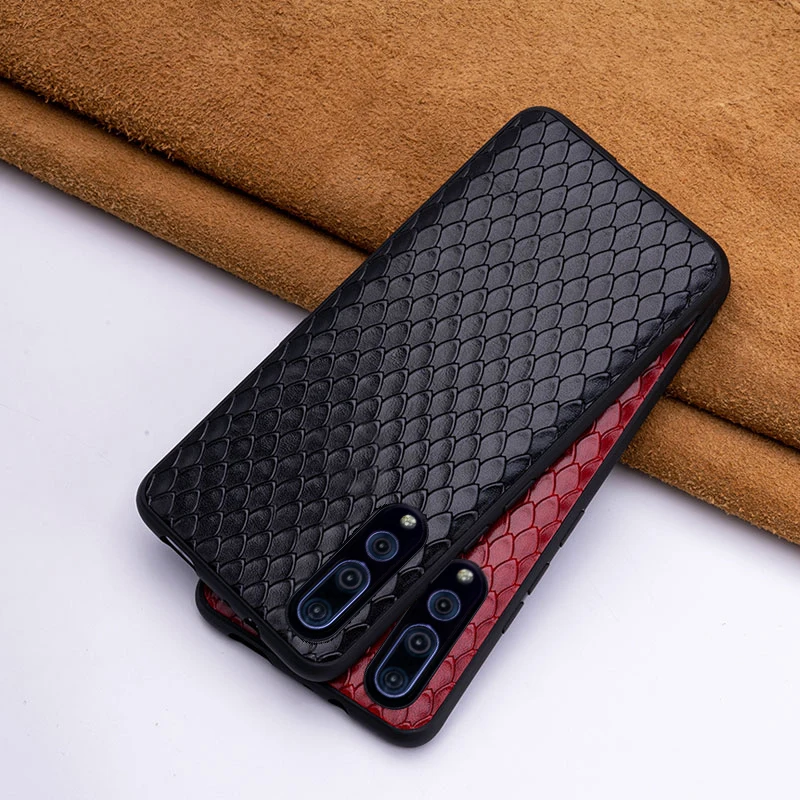 Leather Phone Case For Huawei P30 P40 P20 lite nova 5t Honor 20 pro 9 10 10i 8x 9x Cowhide Fish scale texture | Мобильные телефоны