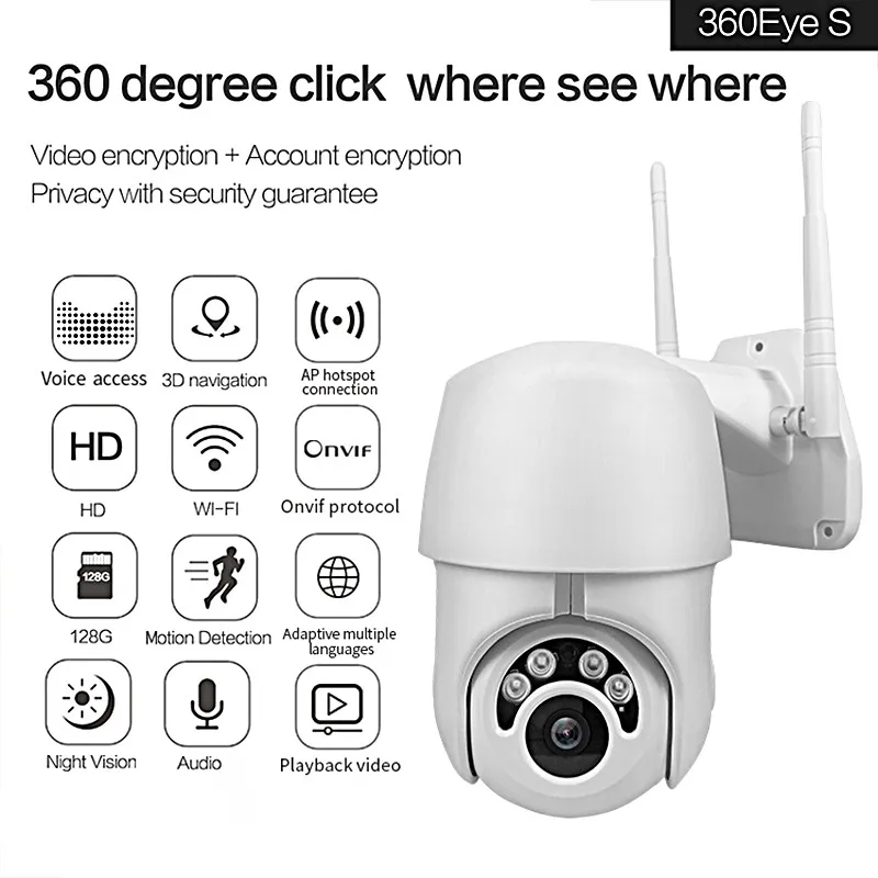 

720/1080P PTZ Wifi IP Camera Wireless Security Camera Human Automatic Tracking Outdoor Waterproof IR NIght Vision