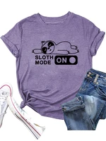 cute womens t shirt bottoming shirt simple letters womens shirt cartoon sloth mode on casual short sleeved o neck