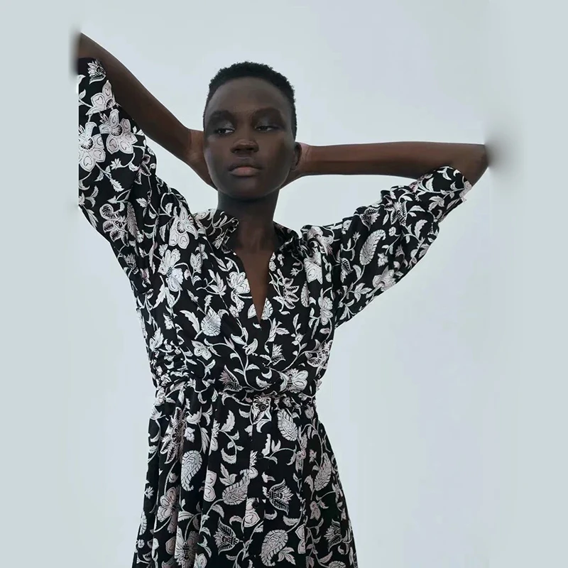 

Женское платье-рубашка с длинным рукавом, в европейском и американском стиле