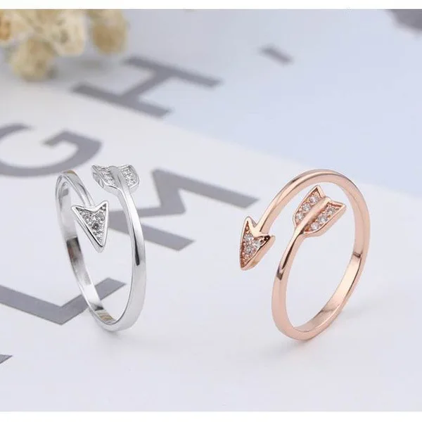 

Luxury and exquisite love heart-shaped bow arrow opening adjustable geometric jewelry ladies engagement wedding gift ring