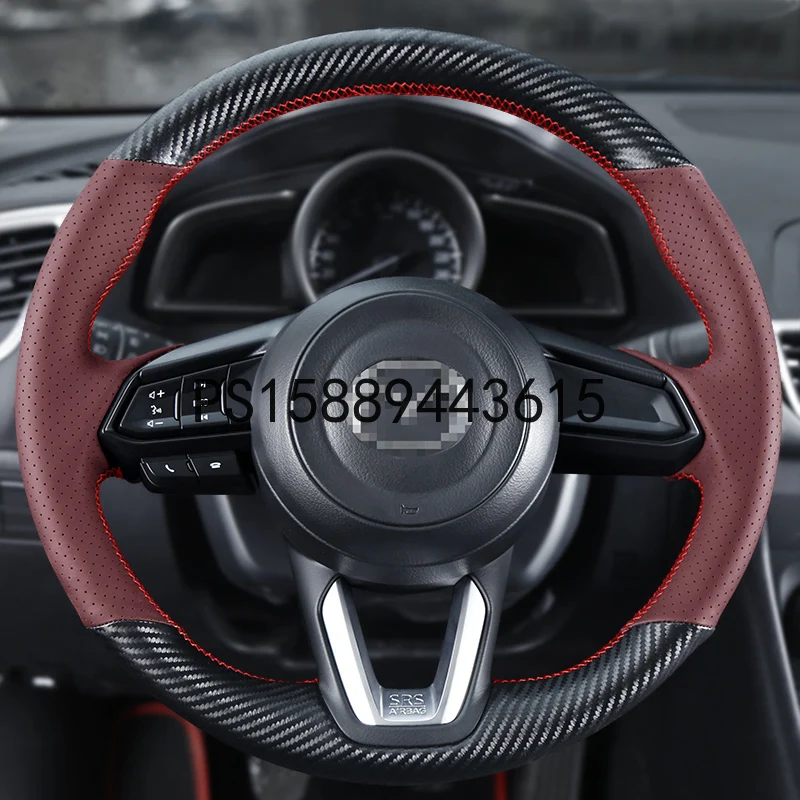 

DIY Leather hand sewn steering wheel cover for Mazda 3 onkseraatz suede CX4 horse 6cx5 Xingcheng 323