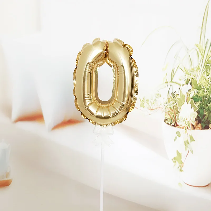 Gold Number 0 Самонадувающиеся мини золотые воздушные шары из фольги в виде цифр Торт Топперы с бантом Пластиковая Палочка Свадьба День Рождения Вечеринка торт поставки - Цвет: Gold Number 0