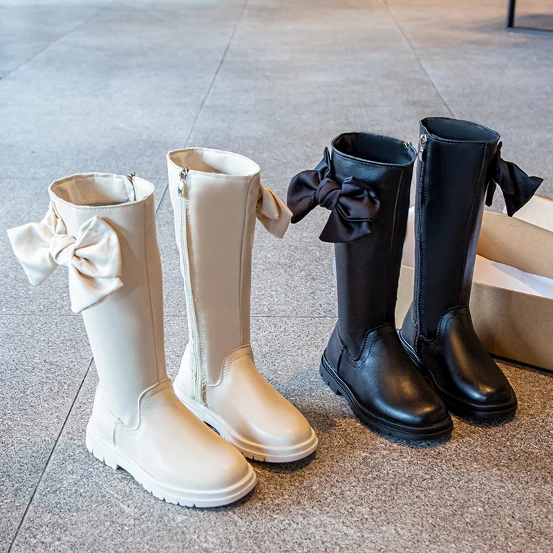 

2021 new children's boots autumn and winter fashion high-top student shoes girls sports shoelace bow boots