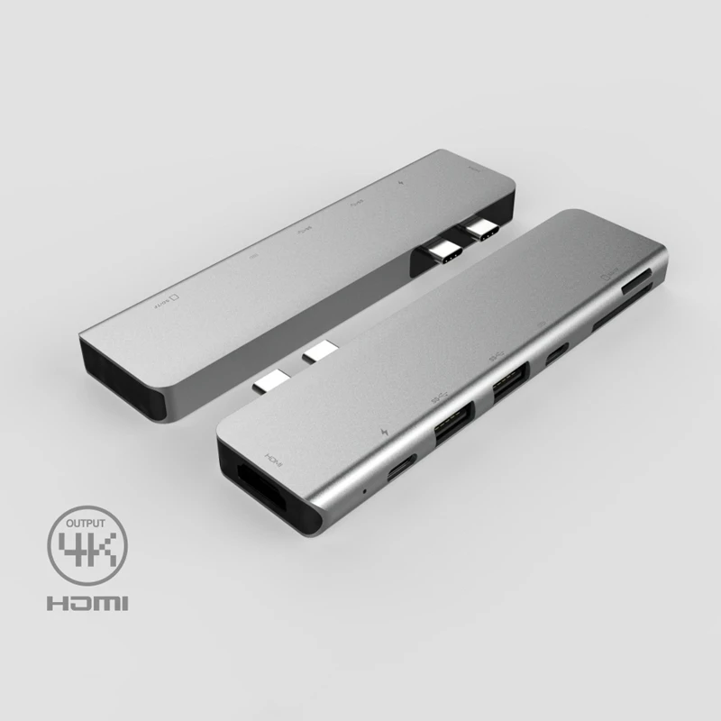 7 в 1 Thunderbolt3 USB 3 Type C концентратор 4K 60HZ адаптер Поддержка 87 Вт Зарядка для MacBook Pro / TV |