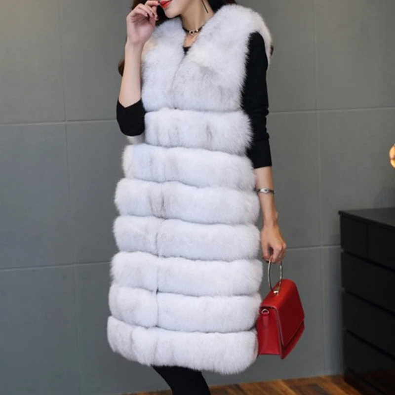 

Savabien 2019 Autumn Winter Faux Fox Fur Vest Solid Sleeveless Long Fur Jacket Gilet Fake Fur Coats Women Plus Size Outerwear