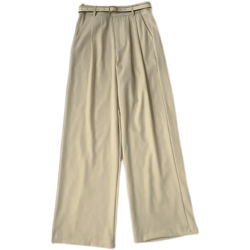 

Kimutomo High Waist Thin Straight Pants Women Spring Summer 2021 Korean Fashion Solid Casual Pockets Chic Bottoms with Belt