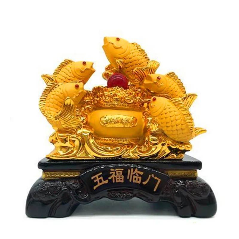 

Five carp attract luck feng shui resin gold cornucopia handicraft home decor fish statue decoration maison Living room hotel