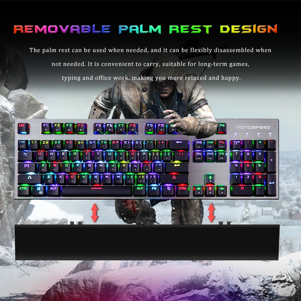 motospeed ck108 104 keys gaming keyboard blue switch rgb backlit ergonomics design usb wired keyboard russian portuguese free global shipping