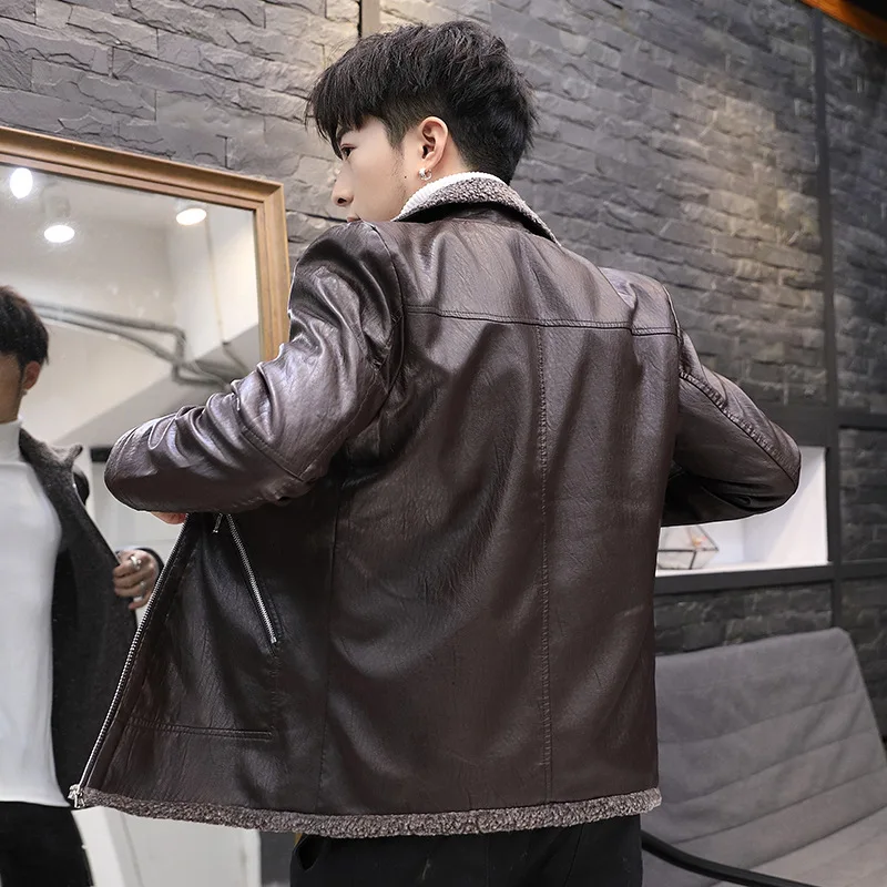 

2020 Men's New Autumn and Winter Faux Fur Leather Coat Lapel Fashion PU Leather Jacket