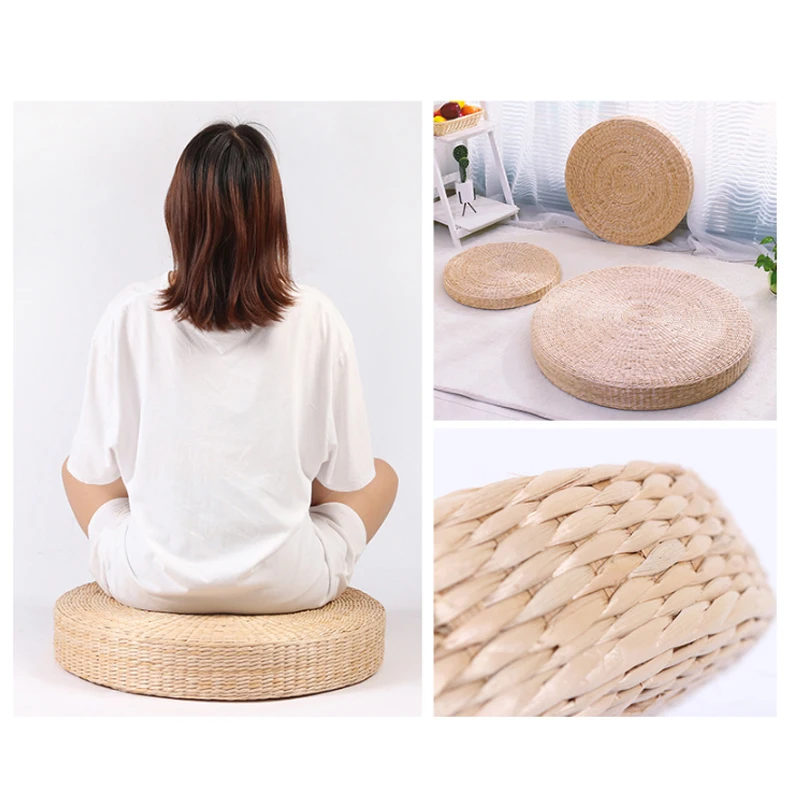 구매 다다미 이불 명상 쿠션 두꺼운 요가 원형 옥수수 껍질 빨대 브레이드 매트 일본식 실크 쿠션 물놀이