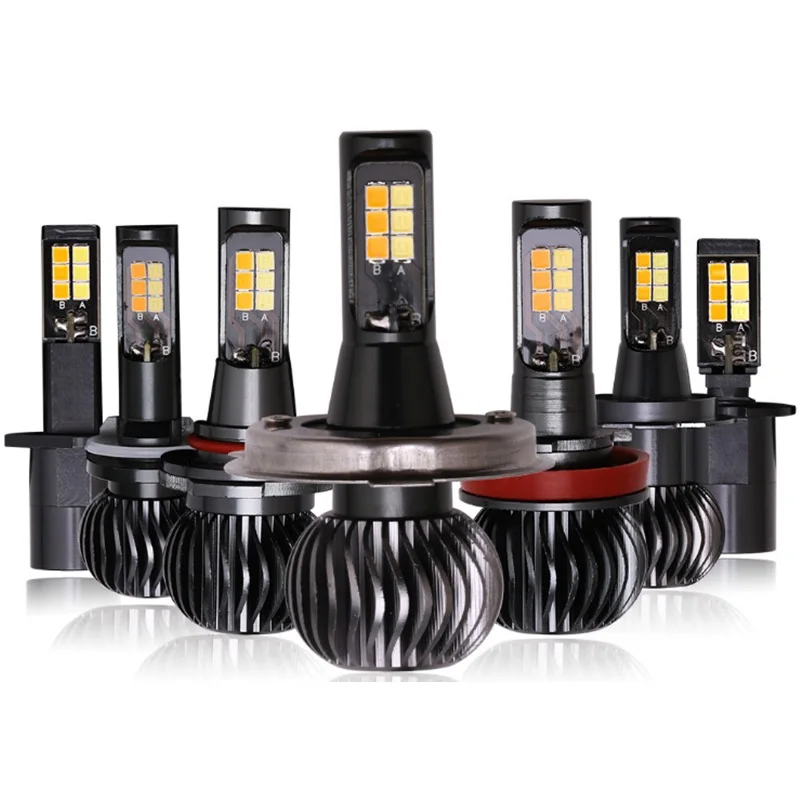 Светодиодные лампы для автомобильных фар 2 шт. двухцветные 3000 К желтый 6000 белый H11