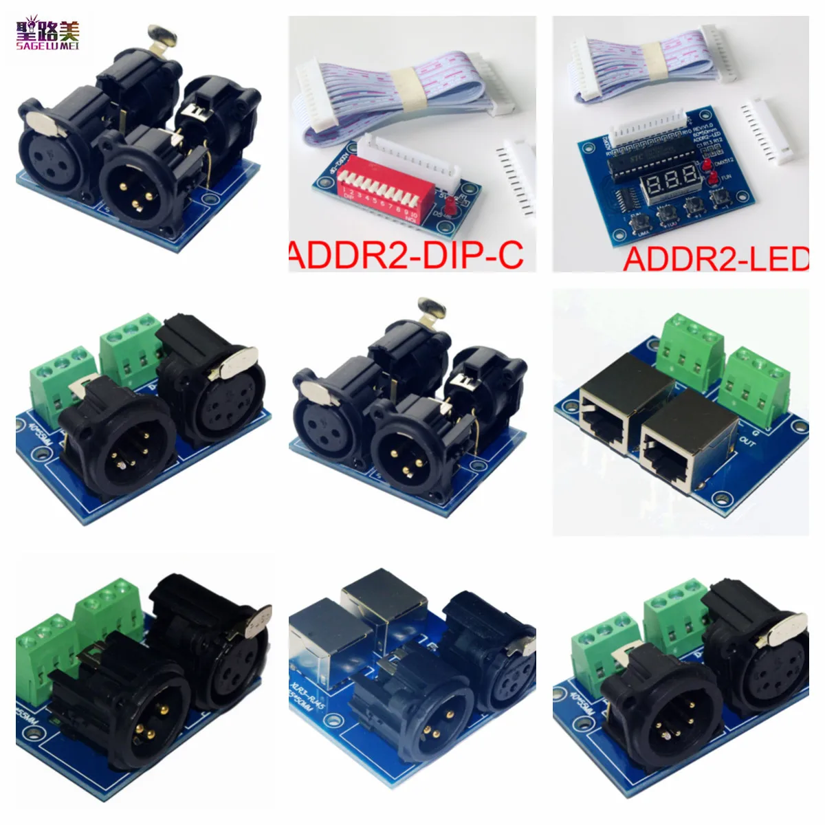 

Terminal Adapter Connector XLR to RJ45-3P/XLR3-3P/XLR5-3P/XLR5-XLR3/XLR5-XLR3/XLR3-RJ45/ADDR2-DIP-Z/ADDR2-LED For DMX Decoder
