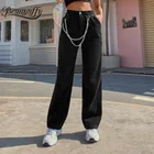 Джинсы женские Benuynffy, черные широкие джинсы на молнии, с высокой талией и цепочкой