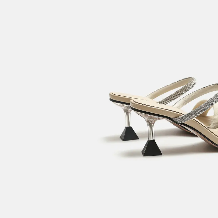 

QUTAA 2021 Synthetic Thin High Heel Slingback Fashion Female Shoes New Summer Open Toe Crystal Slip On Women Sandals Size 34-39