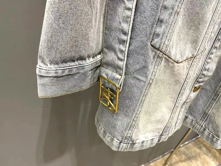 

2021 New Summer Thin Korean French Single-Breasted Pocket Short Sleeve Waist-Tight Denim Skirt with Belt for Women
