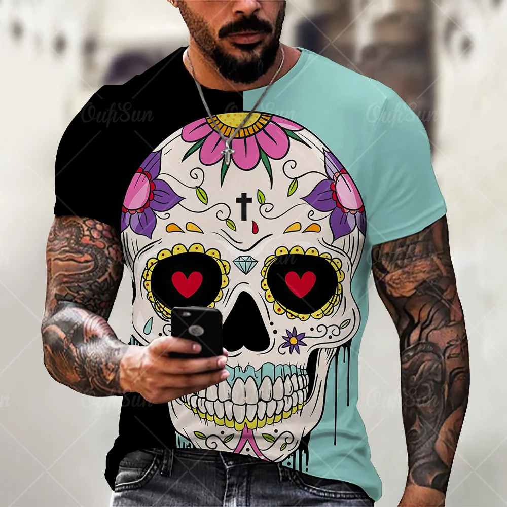 

Classic Skull 3D Printed Men T-shirt Fashion Trend Streetwear Casual O-neck Short-sleeved Oversized T-shirt Breathable Top