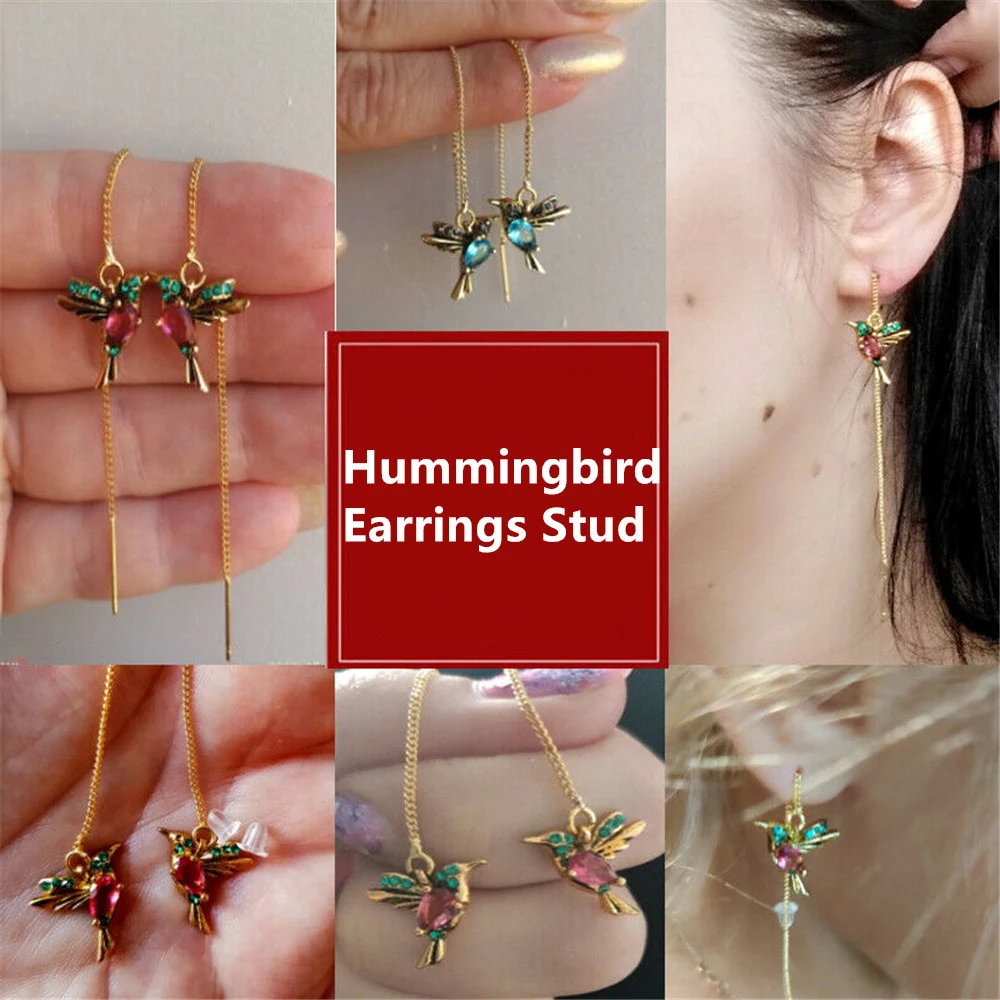 

Hummingbird Stud Earrings for Women Long Drop Tassel Threader Animal Crystal Dangle Charm Wedding Jewelry Accessories Gift