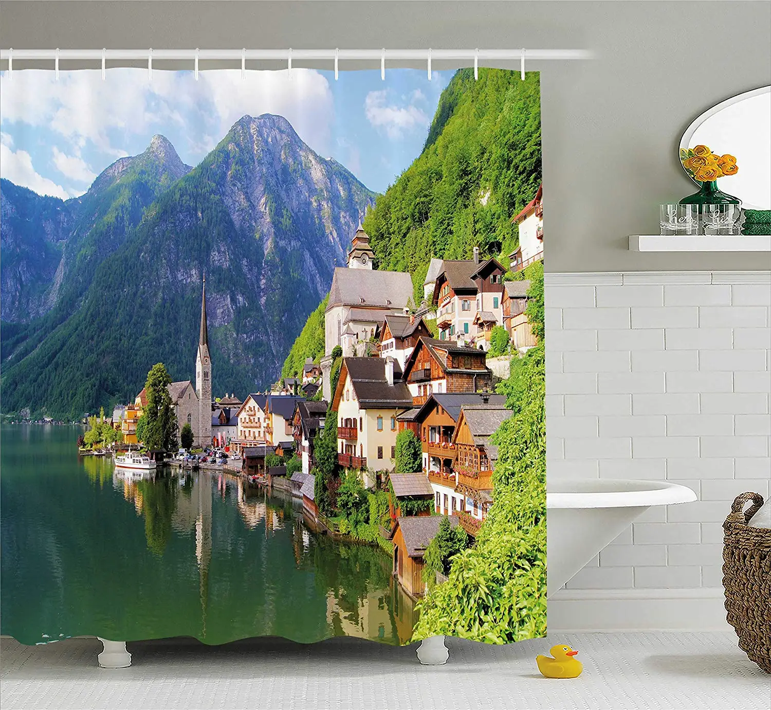 Занавеска для душа с изображением пейзажа в европейском стиле|Шторы душа| |