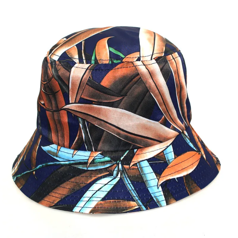 Панама двусторонняя с принтом листьев для мужчин и женщин модная разноцветная
