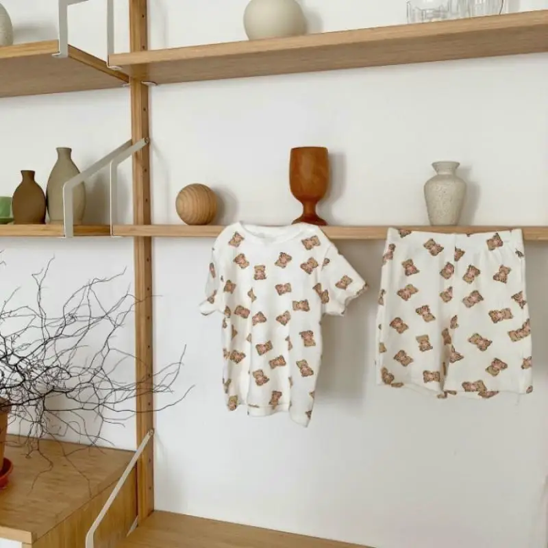 

2021 Summer Baby Clothes Set Toddler Boys Girls Bear Printed Sute Suits Children Cotton Tops and Shorts Outfits Kids Child Sets