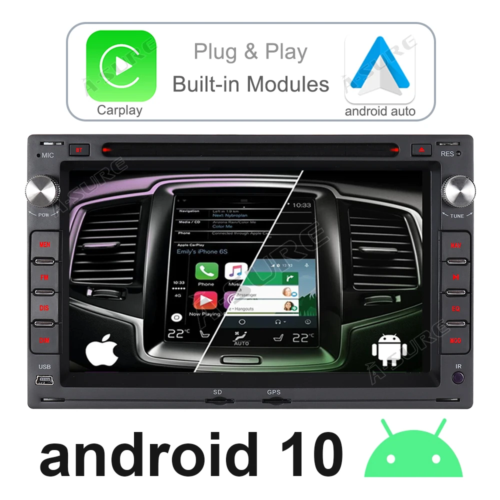 A уверен 2 Din Автомобильный мультимедийный плеер андроид 10 авто радио CarPlay WI FI DSP