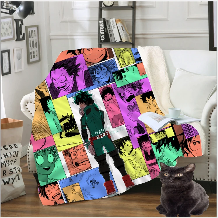 

Одеяло с 3D рисунком из аниме «Моя геройская Академия», флисовое покрывало Todoroki Shoto для путешествий, сохраняющее тепло, плюшевое покрывало s, ...