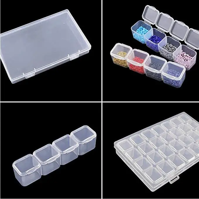 

8-28-56-64pcs small grid Adjustable Transparent Plastic Storage Box for diamond mosaic Tool Box special shaped bead Organizer