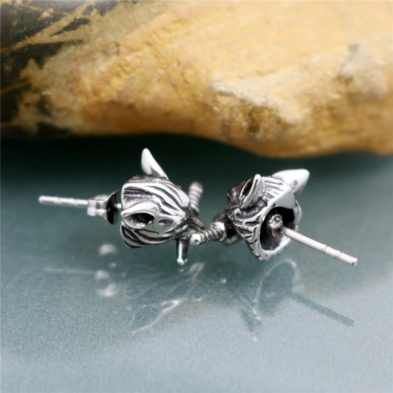 

Punk Style Wolf With Sword Stud Earrings for Women Gift Fashion Jewelry Accessories Gothic Silver Color Stainless Steel Eardrop