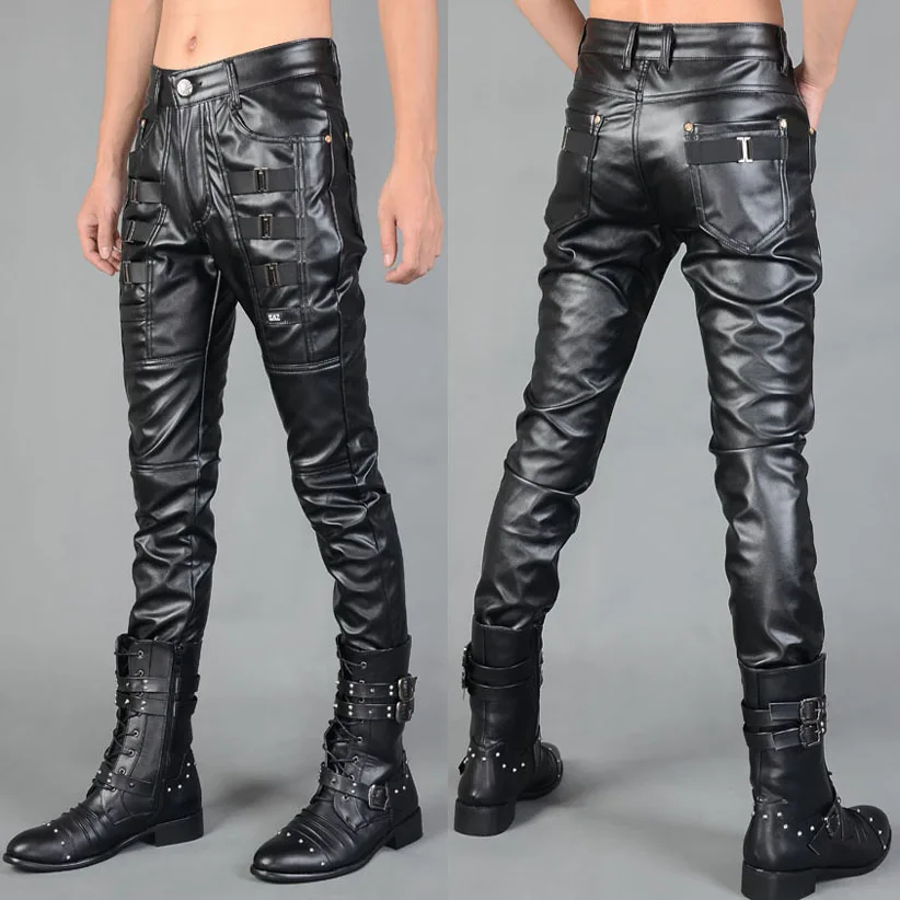 

2021 New Autumn Winter Mens Warm Velet Leather Pants Hot Sale Leggings Black Solid Faux Leather Pants Jeans Trousers For Men