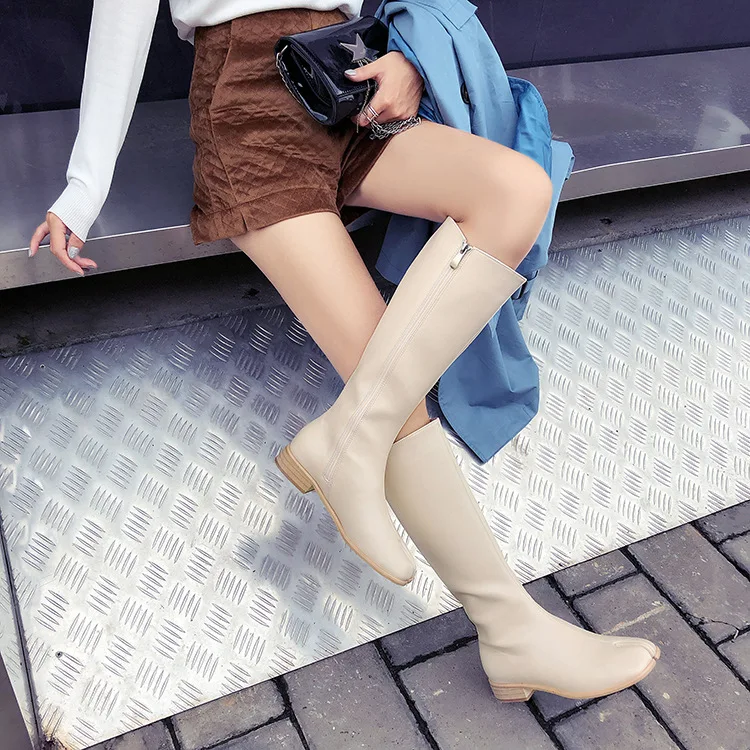 Новинка; знаменитые сапоги до колена; женские сапоги черного и белого цвета из кожи с раздельным носком; Длинные зимние сапоги; женские ковбойские сапоги на молнии; 505