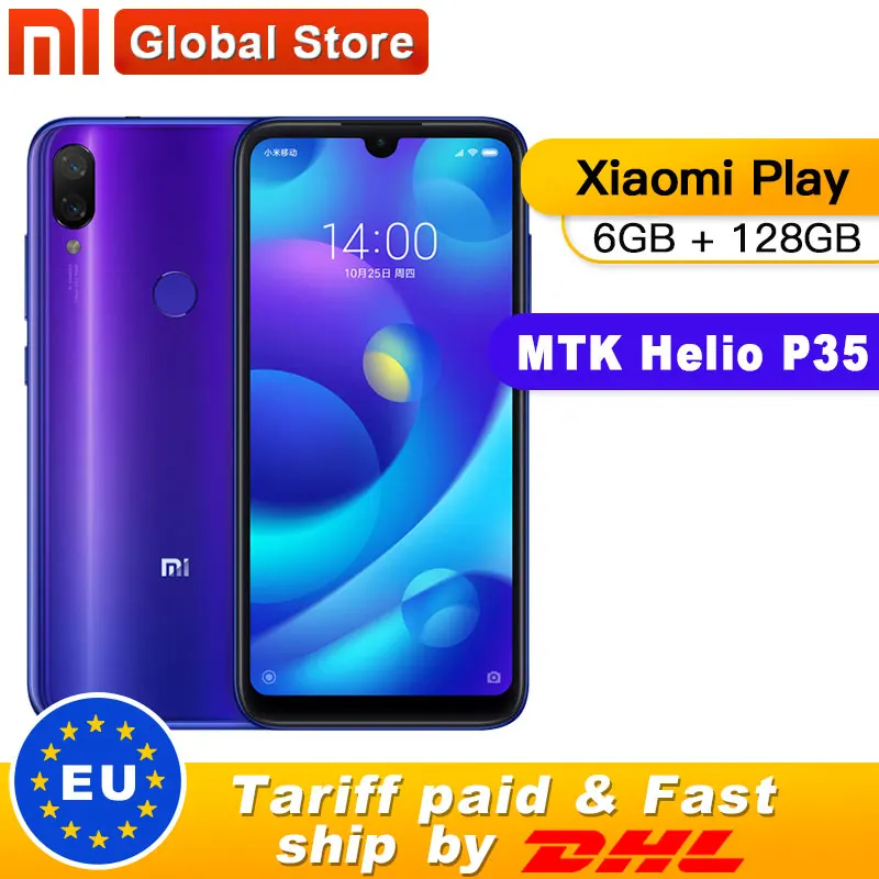 Xiaomi Mi Play 6 ГБ 128 Гб Смартфон MTK Helio P35 Восьмиядерный телефон 5,8" 19:9 полноэкранный двойной 12 Мп+ 2 МП AI камера