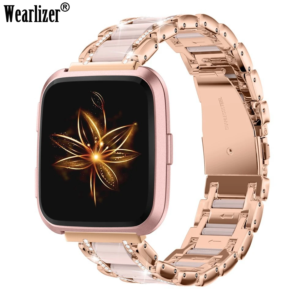 Металлический Хрустальный ремешок Wearlizer для Fitbit Versa мужчин и женщин роскошный