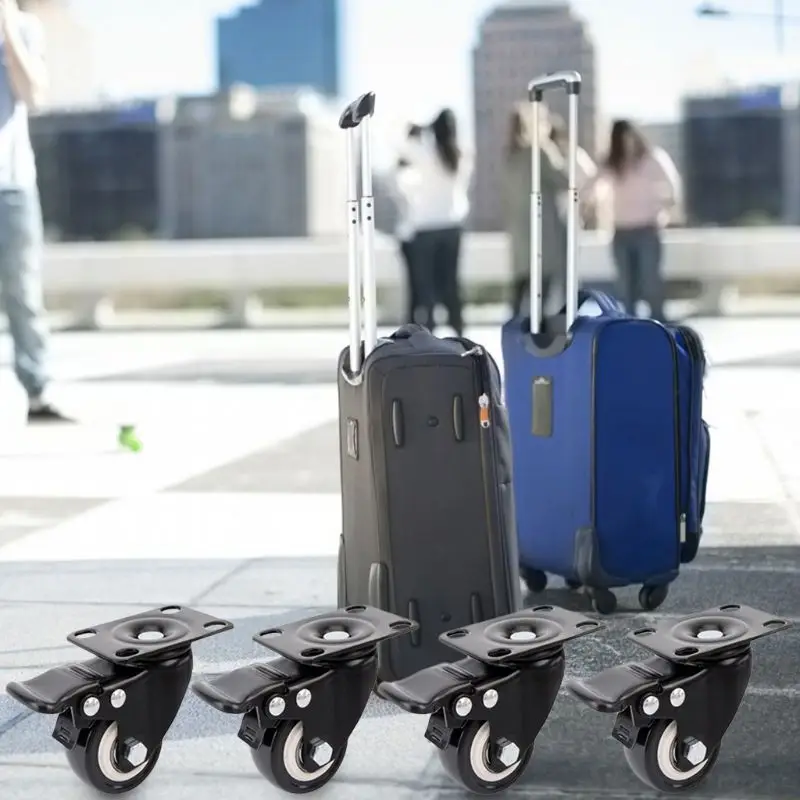 

4 Pcs Heavy Duty Flat Bottom Caster Wheels with Brake Swivel Plate No Noise Locking Polyurethane Wheels Home Seats Part
