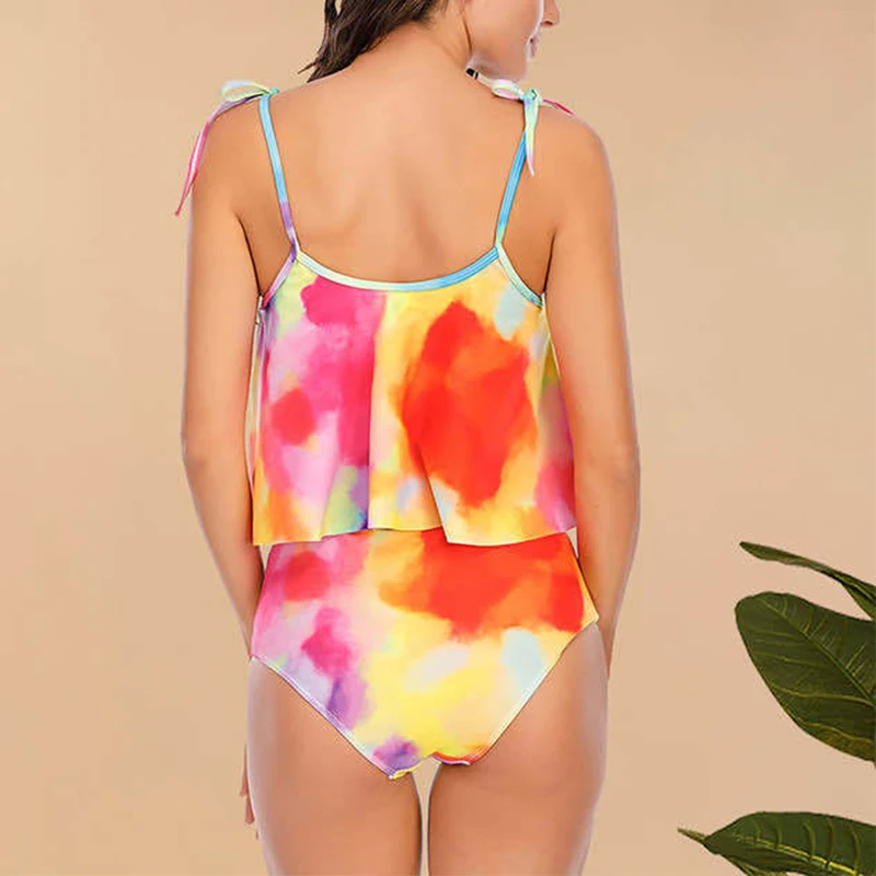 Купальник с высокой талией женское бикини 2023 купальник принтом листьев комплект