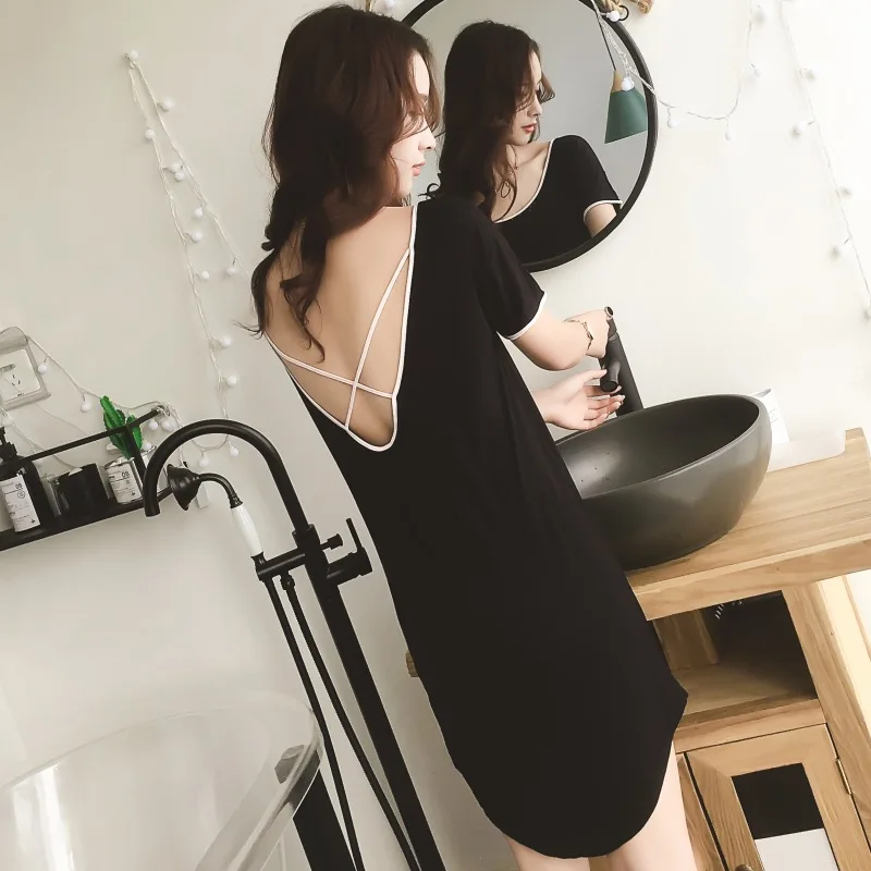 Пикантная ночная рубашка летняя модная Милая Домашняя одежда длинная спина