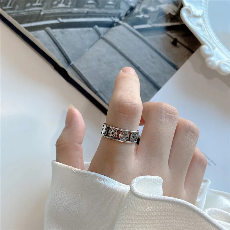 Женское кольцо со смайликом RUIYI минималистское из настоящего серебра 925 пробы с