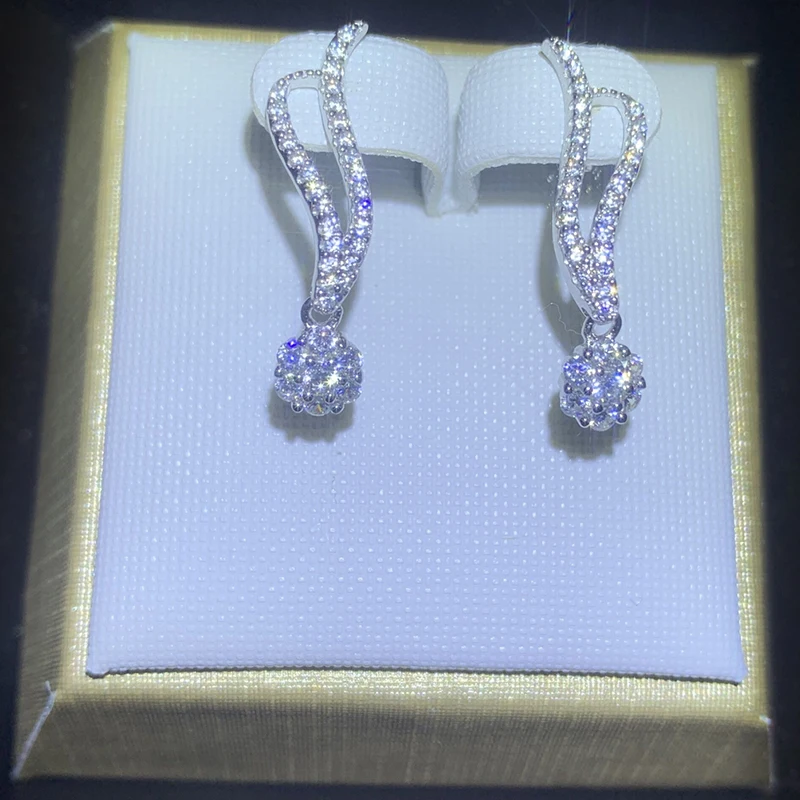 

Newshe Solid 925 Sterling Silver Stud Earrings For Women Wedding Jewelry Wave Flower Design 0.8 Ct AAAAA Cubic Zirconia