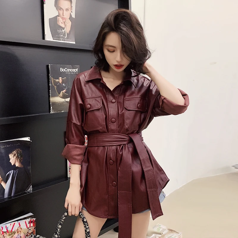 Крутая мотоциклетная куртка из искусственной кожи пальто средней длины