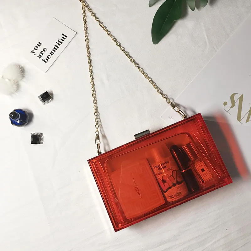 Fashion Red Transparent Acrylic Clutch Bag Party Evening Bags Chain Women Shoulder Messenger Bride Wedding Handbags Wallet | Багаж и сумки