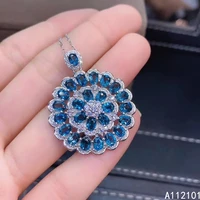 kjjeaxcmy fine jewelry 925 sterling silver natural blue topaz girl new exquisite pendant necklace support test chinese style